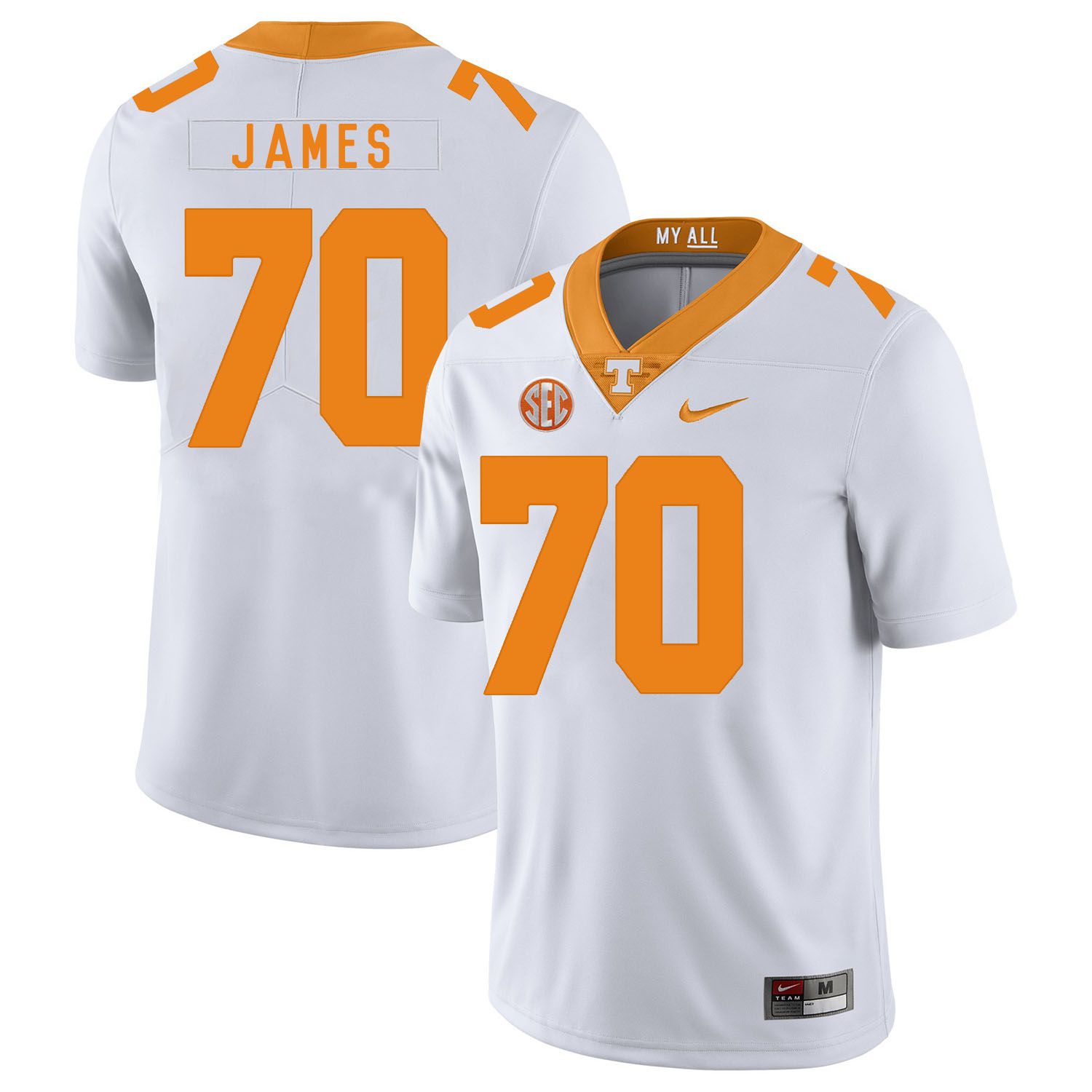 Men Tennessee Volunteers #70 James White Customized NCAA Jerseys->customized ncaa jersey->Custom Jersey